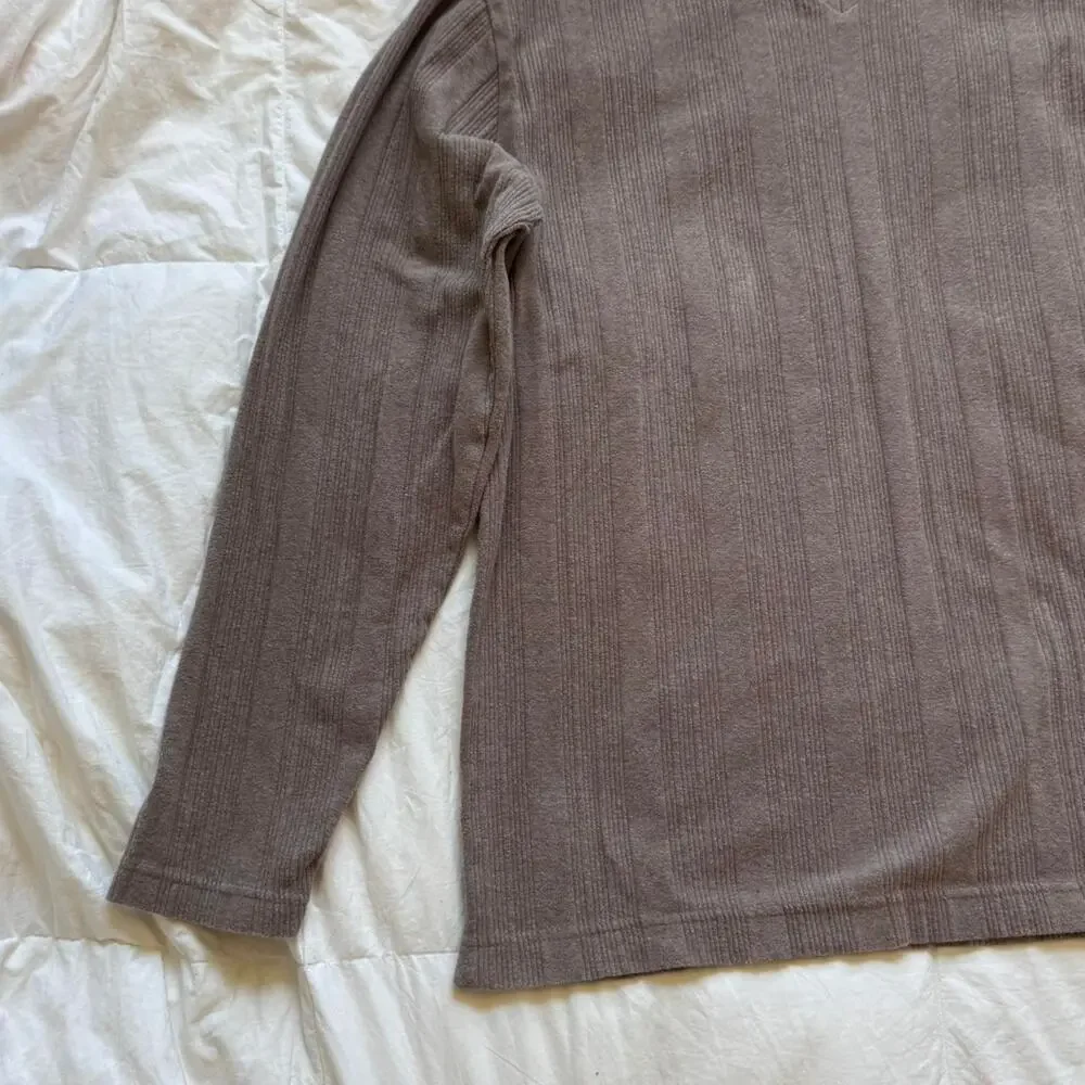 Alfani Vintage y2k 90s brown v neck sweater size L ribbed long sleeve minimalist - Picture 7 of 8